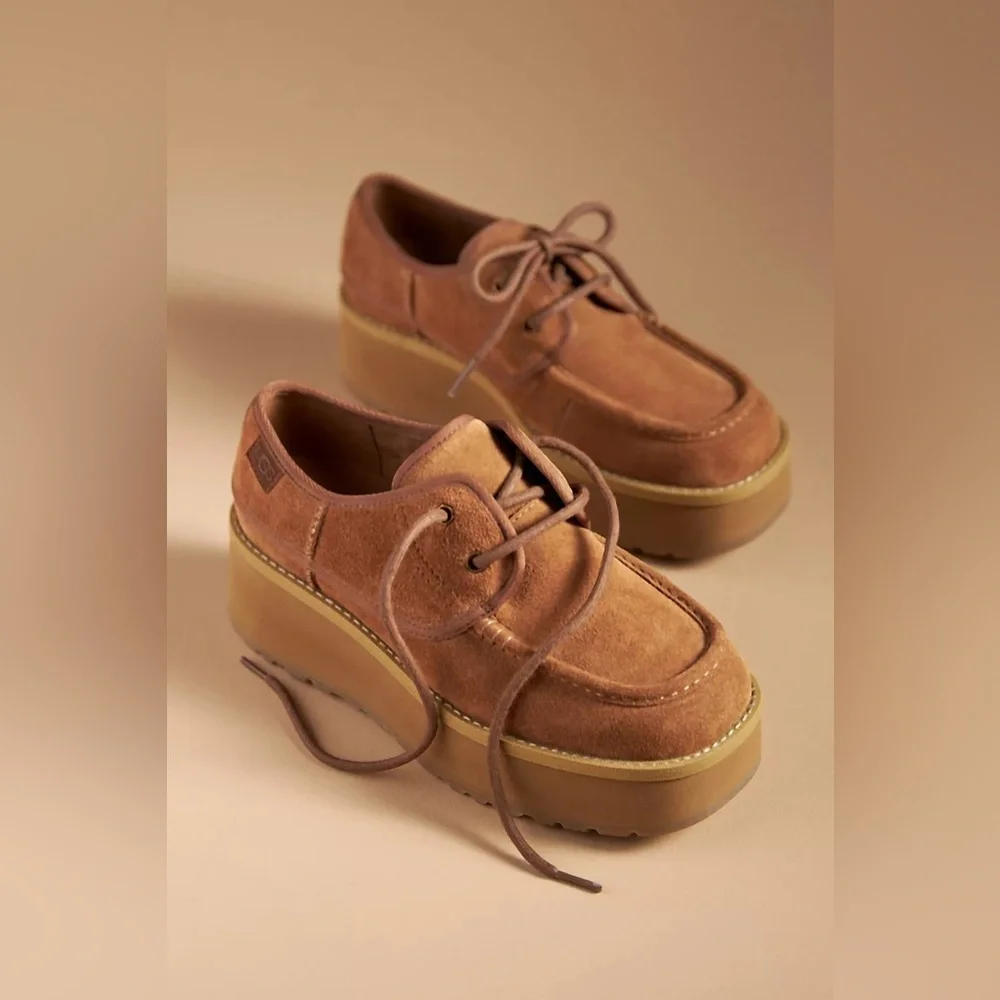 NWOB UGG Cityfunc Water Resistant Platform Derby Shoes Chestnut Sz 8